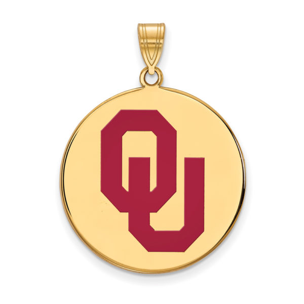 14k Gold Plated Silver U. of Oklahoma XL Enamel 'OU' Disc Pendant