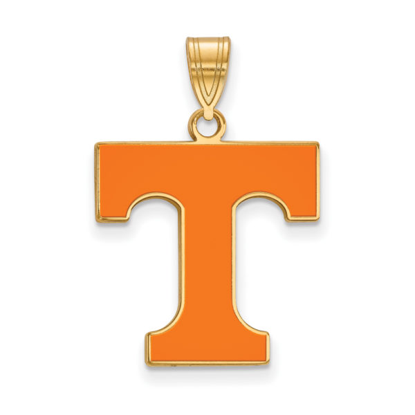 14k Gold Plated Silver U. of Tennessee Large Enamel 'T' Pendant