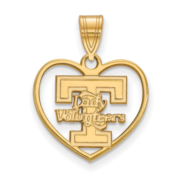 14k Gold Plated Silver U. of Tennessee 'T' Logo Heart Pendant