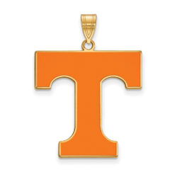 14k Gold Plated Silver U. of Tennessee XL Enamel 'T' Pendant