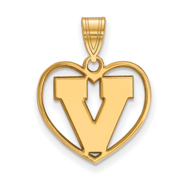 14k Gold Plated Silver U. of Virginia Initial V Heart Pendant