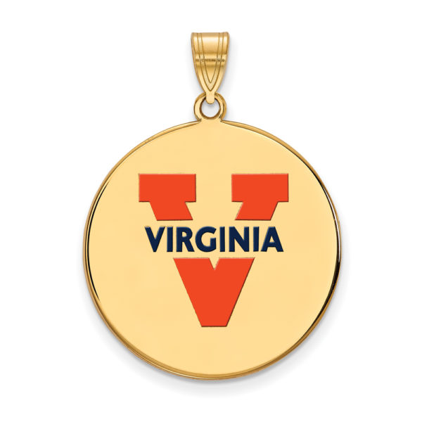 14k Gold Plated Silver U. of Virginia XL Enamel 'V' Logo Disc Pendant