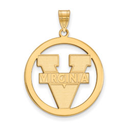 14k Gold Plated Silver U. of Virginia XL 'V' Logo Circle Pendant