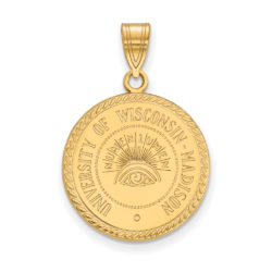 14k Gold Plated Silver U. of Wisconsin Large Crest Disc Pendant