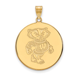 14k Gold Plated Silver U. of Wisconsin XL Badgers Disc Pendant