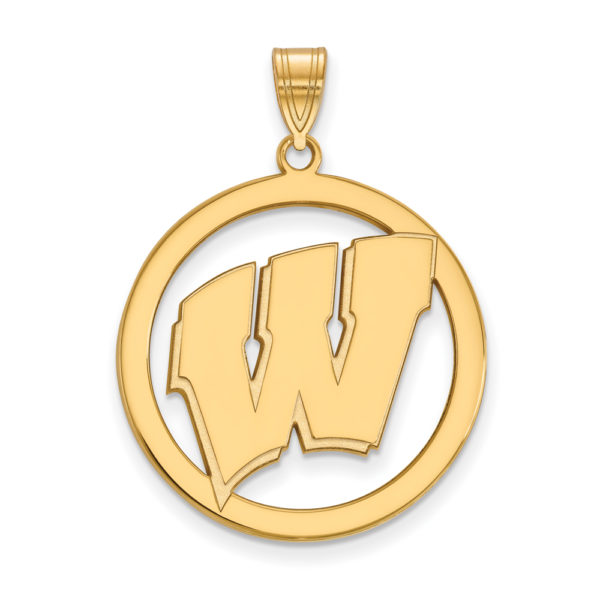 14k Gold Plated Silver U. of Wisconsin XL Initial W Circle Pendant