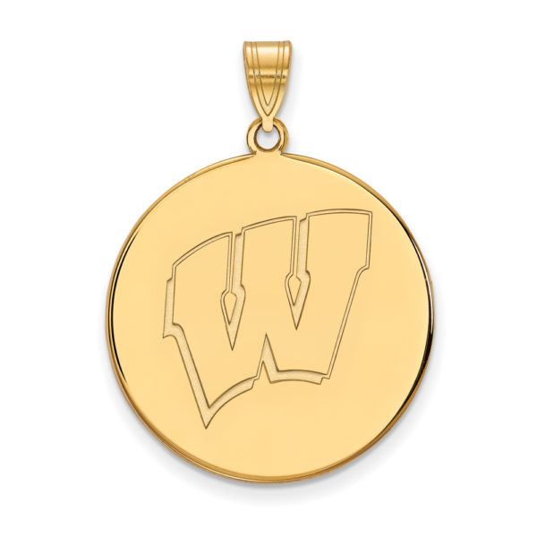 14k Gold Plated Silver U. of Wisconsin XL Initial W Disc Pendant