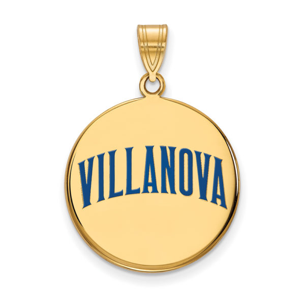 14k Gold Plated Silver Villanova U. Large Enamel Script Disc Pendant