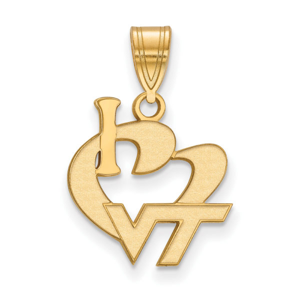 14k Gold Plated Silver Virginia Tech Large I Love 'VT' Logo Pendant