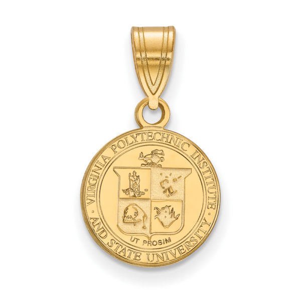 14k Gold Plated Silver Virginia Tech Medium Crest Disc Pendant