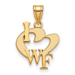 14k Gold Plated Silver Wake Forest U. Large I Love 'WF' Logo Pendant