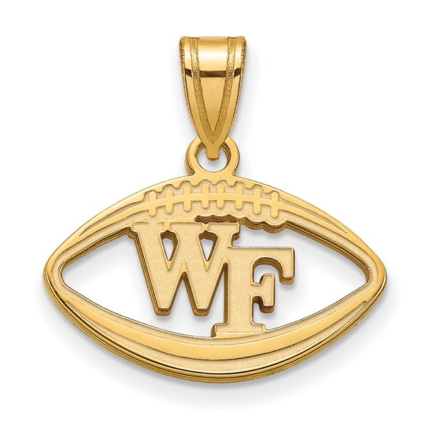 14k Gold Plated Silver Wake Forest U. 'WF' Football Pendant