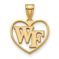 14k Gold Plated Silver Wake Forest U. 'WF' Heart Pendant