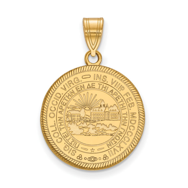 14k Gold Plated Silver West Virginia U. Large Crest Disc Pendant