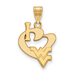 14k Gold Plated Silver West Virginia U. Large I Love Logo Pendant