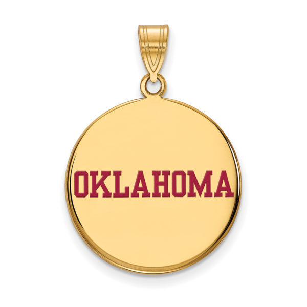 SS w/GP U. of Oklahoma Large Enamel Disc Pendant