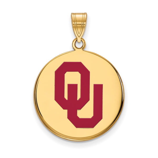 SS w/GP U. of Oklahoma Large Enamel 'OU' Disc Pendant