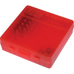 MTM Case Gard P-100 9mm/.380 ACP/.30/.32 S&W/9mm Makarov 100 Round Flip-Top Ammo Box, Clear Red - P-100-9-29