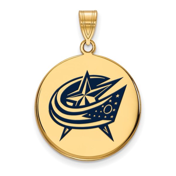 SS 14k Yellow Gold Plated NHL Blue Jackets LG Enamel Disc Pendant