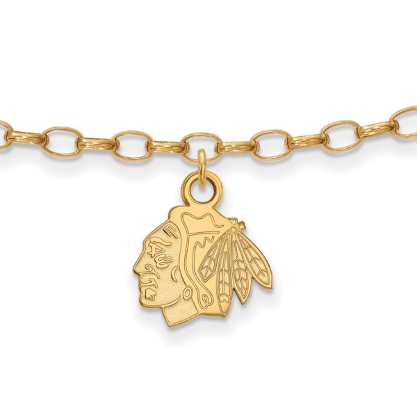 SS 14k Yellow Gold Plated NHL Chicago Blackhawks Anklet, 9 Inch