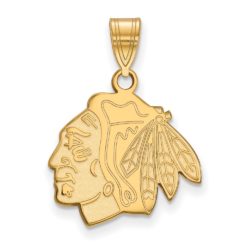 SS 14k Yellow Gold Plated NHL Chicago Blackhawks Medium Pendant