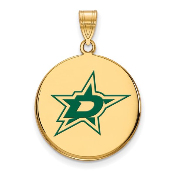 SS 14k Yellow Gold Plated NHL Dallas Stars LG Enamel Disc Pendant