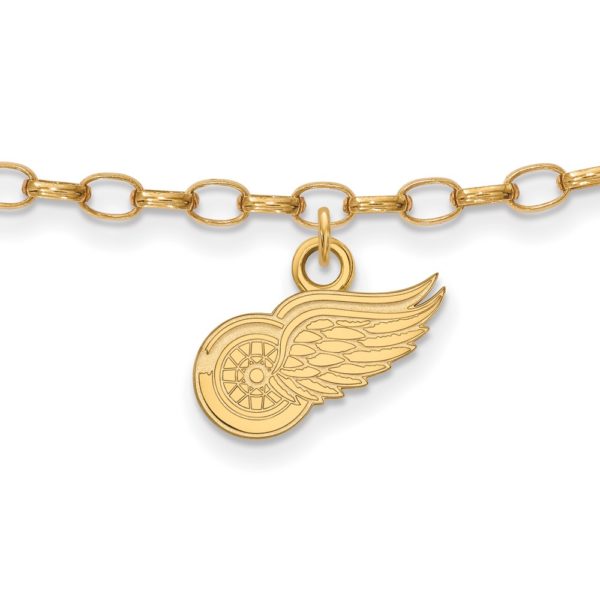 SS 14k Yellow Gold Plated NHL Detroit Red Wings Anklet, 9 Inch