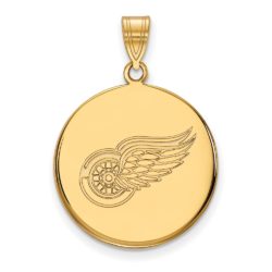 SS 14k Yellow Gold Plated NHL Detroit Red Wings LG Disc Pendant