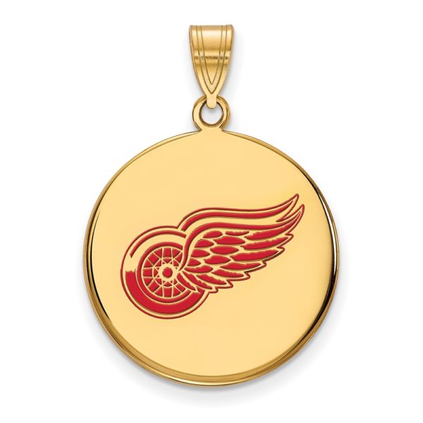 SS 14k Yellow Gold Plated NHL Detroit Red Wings LG Enamel Disc Pendant