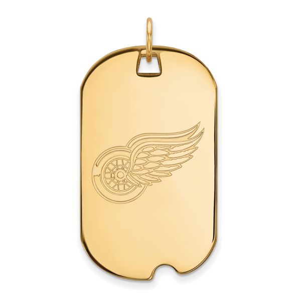 SS 14k Yellow Gold Plated NHL Detroit Red Wings Large Dog Tag Pendant