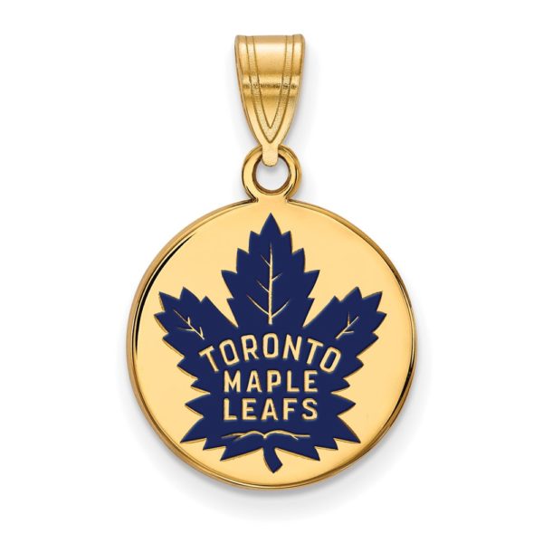 SS 14k Yellow Gold Plated NHL Maple Leafs MD Enamel Disc Pendant