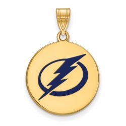 SS 14k Yellow Gold Plated NHL Tampa Lightning LG Enamel Disc Pendant