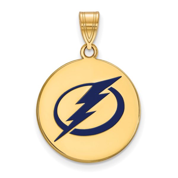 SS 14k Yellow Gold Plated NHL Tampa Lightning LG Enamel Disc Pendant