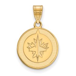 SS 14k Yellow Gold Plated NHL Winnipeg Jets Medium Disc Pendant