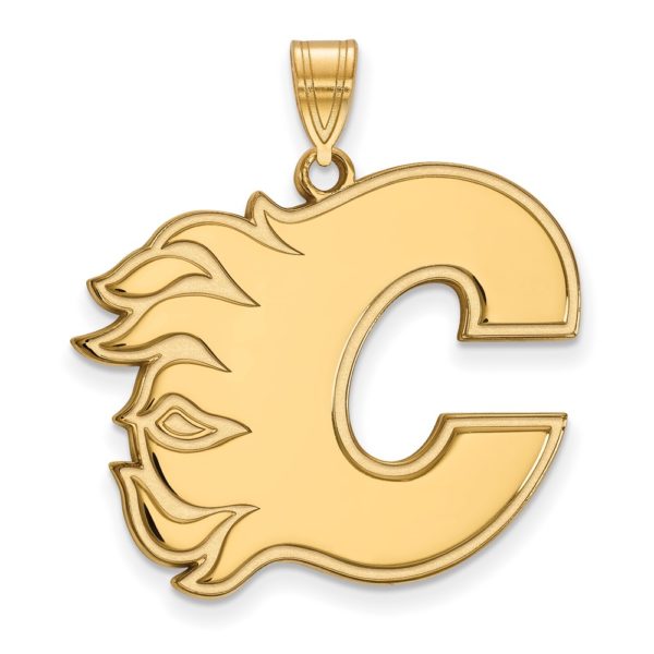 Sterling Silver 14k Yellow Gold Plated NHL Calgary Flames XL Pendant