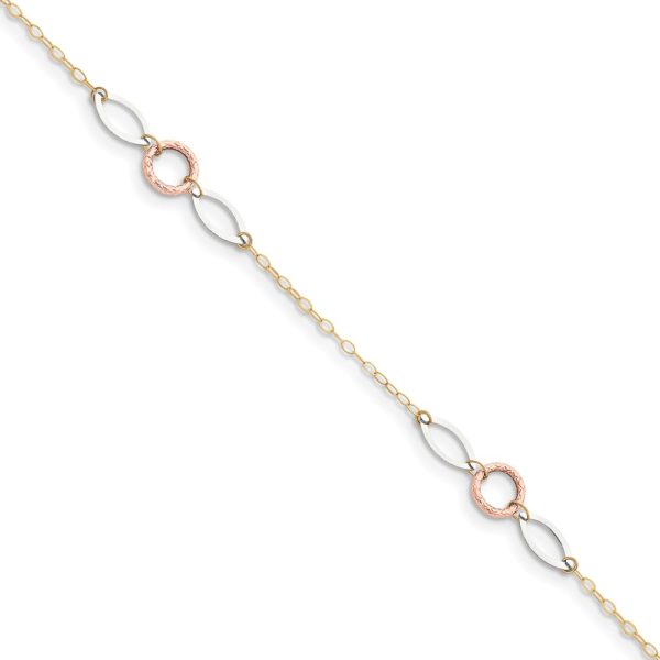 14k Tri-Color Gold Circle and Oval Anklet, 9-10 Inch