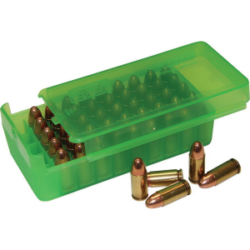 MTM Case Gard P50SS 9mm Luger/.30 Luger/.32 S&W/.380 ACP/9mm Makarov 50 Round Side-Slide Ammo Box, Clear Green - P50SS9M16