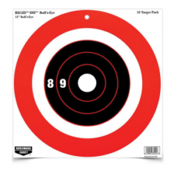 Birchwood Casey Rigid DH 12" x 12" Bullseye Target, Black/Orange/White, 10/pack - 37211