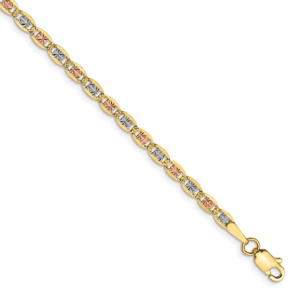 2.75mm 14k Gold Tri-Color Solid Fancy Anchor Chain Bracelet, 7 Inch