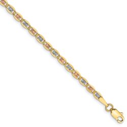 2.75mm 14k Gold Tri-Color Solid Fancy Anchor Chain Bracelet, 8 Inch