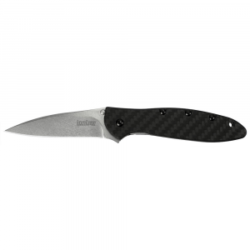 Kershaw Leek Modified Drop Point Folder Knife, 3", Black Carbon Fiber - 1660CF