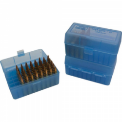 MTM Flip Top Ammo Box for .243 Win/.308 Win/.220 Swift 50rd Clear Blue